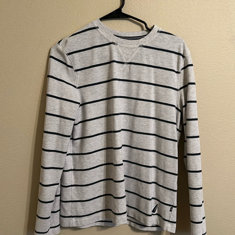 Nautica grey and blue pin strip shirt